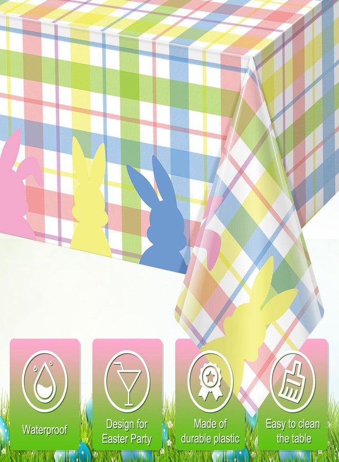Jectivs 3Pcs Spring Easter Buffalo Plaid Checkered Tablecloth Decorations,Plastic Bunny Watercolor Pink Blue Yellow Green Pastel Disposable Table Cover for Spring Birthday Easter Party Supplies,54 x 108 Inch - Image 3