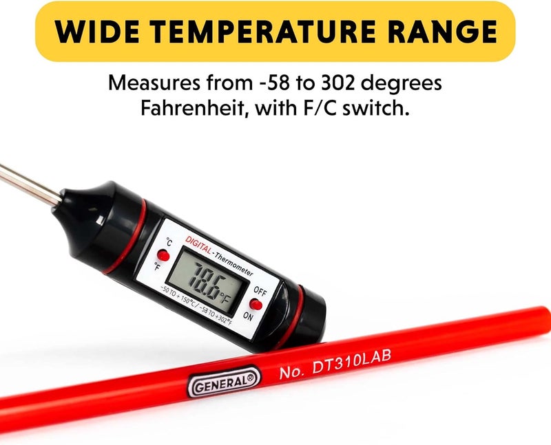 General Tools Digital Thermometer #DT310LAB, 8 Inch Extra Long Stainless Steel Probe, -58 to 302 degrees Fahrenheit (-50 to 150 degrees Celsius) Range with High and Low Alarms, Auto-Off - Image 5