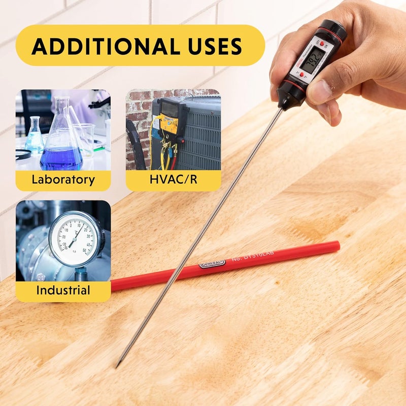 General Tools Digital Thermometer #DT310LAB, 8 Inch Extra Long Stainless Steel Probe, -58 to 302 degrees Fahrenheit (-50 to 150 degrees Celsius) Range with High and Low Alarms, Auto-Off - Image 2