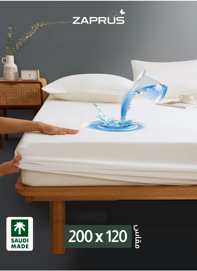 زابروس واقي مرتبة مقاوم للماء 120 × 200 سم - صوف مرجاني، جيب عميق 35 سم، 250 جرام لكل متر مربع، خالٍ من الفينيل المضاد للحساسية، غطاء وسادة ناعم وجيد التهوية، قطن صامت مريح ومحمي، مقاس سوبر كينج.  - Image 1