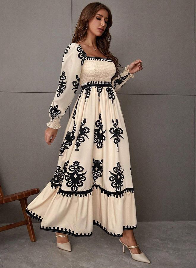 Take Two Women Beige Printed Square Neck Maxi Dress - Image 4