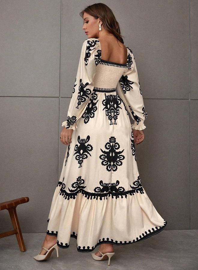 Take Two Women Beige Printed Square Neck Maxi Dress - Image 2