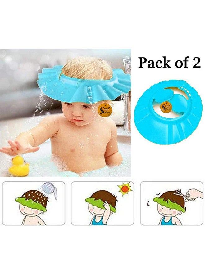 سايج سكوير قبعة استحمام للأطفال بتصميم جديد قابل للتعديل وآمنة وناعمة مع واقي للأذن (أزرق) (عبوة من قطعتين) - Image 2