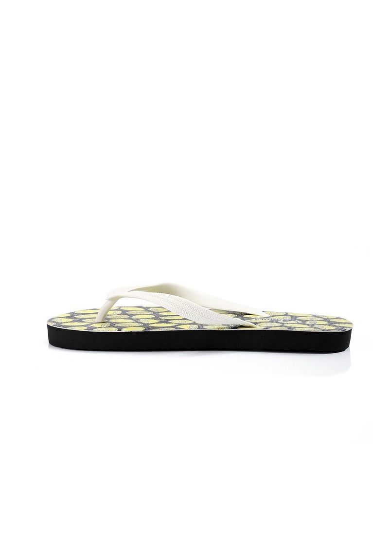 Andora - Lemon Printed Summer Flip Flops - Black & Yellow - Image 1