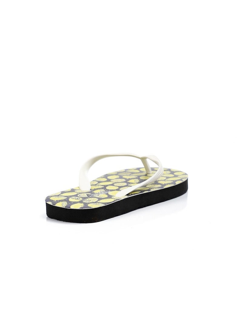 Andora - Lemon Printed Summer Flip Flops - Black & Yellow - Image 1