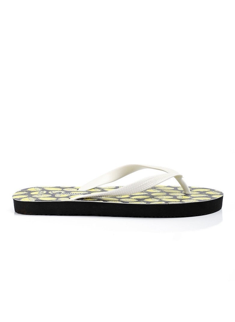 Andora - Lemon Printed Summer Flip Flops - Black & Yellow - Image 1