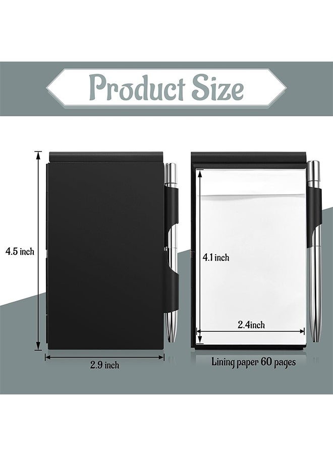 MXN Metal Pocket Notebook with Pen and 60 Refillable Paper, Aluminum Flip Office Notebook Mini Notepad Holder, Small Journal with Pen Holder for Office Supplies (Black)  - Image 2