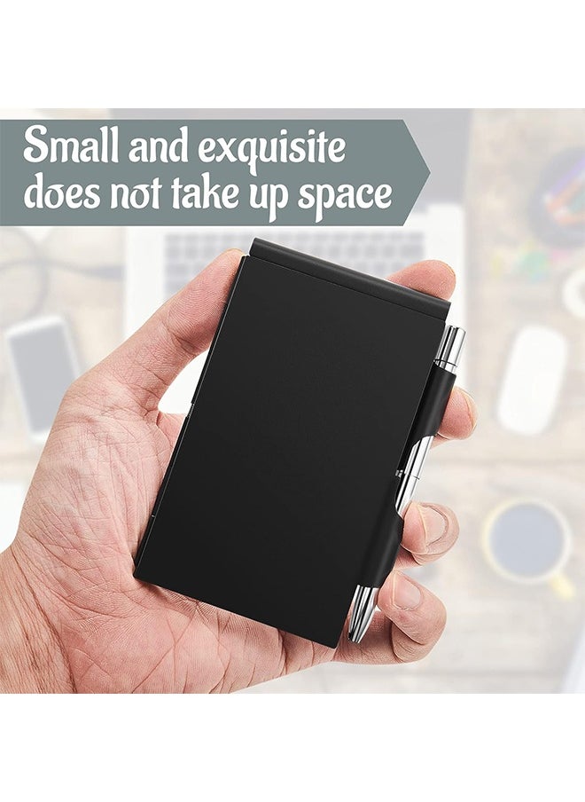MXN Metal Pocket Notebook with Pen and 60 Refillable Paper, Aluminum Flip Office Notebook Mini Notepad Holder, Small Journal with Pen Holder for Office Supplies (Black)  - Image 4