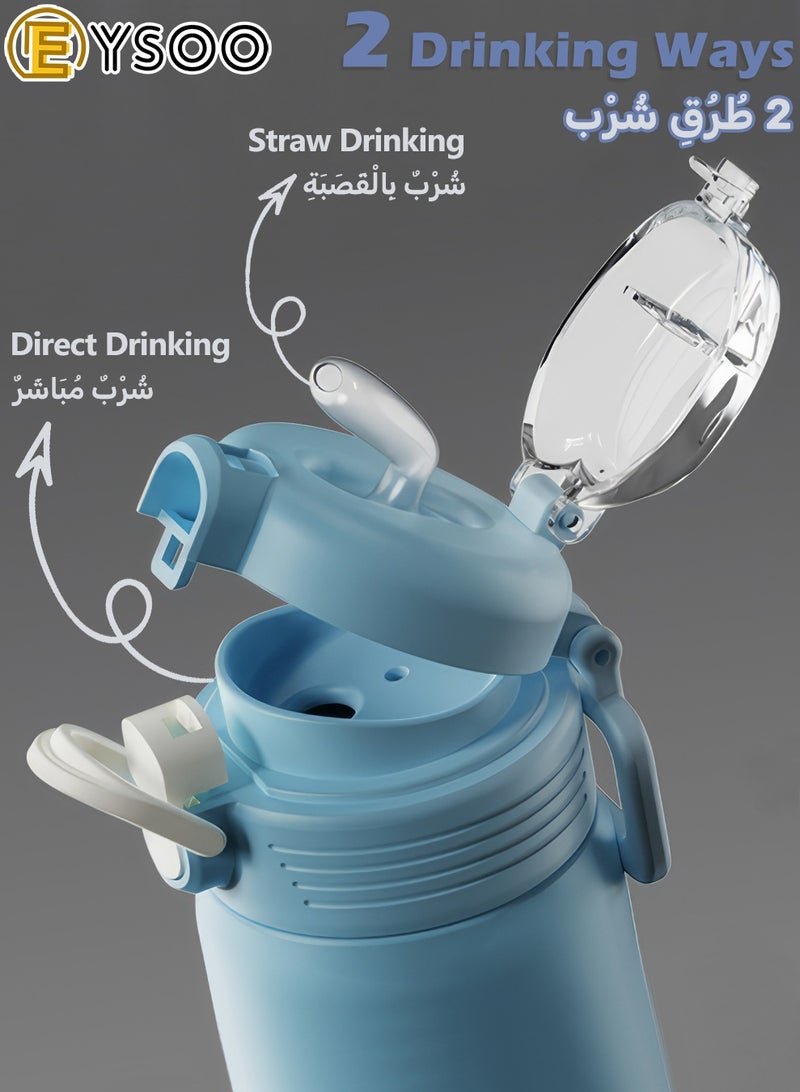 EYSOO Insulated Water Bottle 680ml Stainless Steel Water Flask Leakproof Sports Water Bottle Vacuum Insulated Bottle Keeping Cold Water Bottle with Straw (Blue) - Image 4