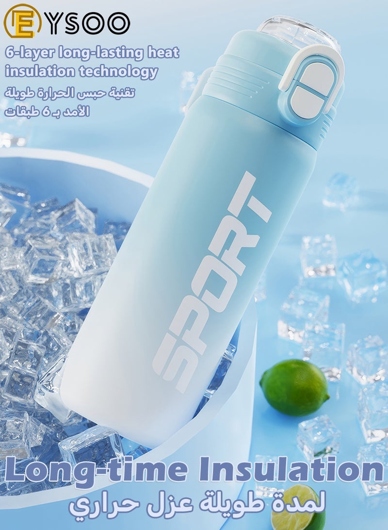 EYSOO Insulated Water Bottle 680ml Stainless Steel Water Flask Leakproof Sports Water Bottle Vacuum Insulated Bottle Keeping Cold Water Bottle with Straw (Blue) - Image 3