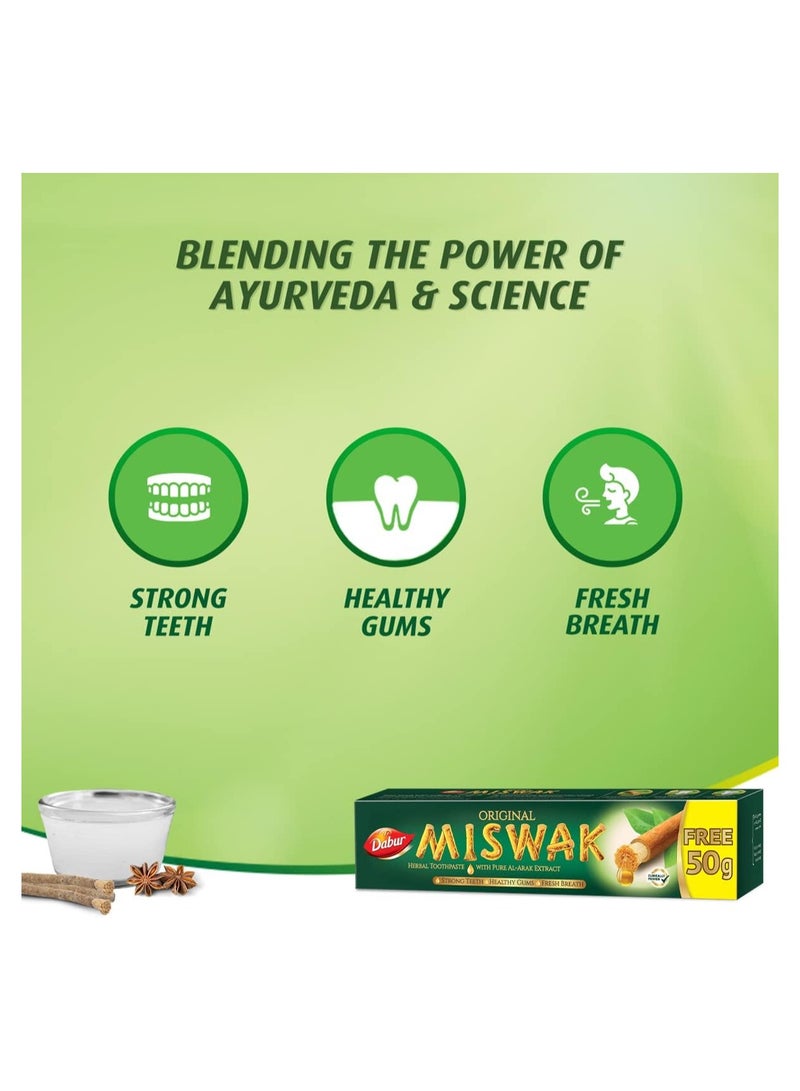 Dabur Original Miswak Toothpaste with Assorted color brush (3 x 190g) | Formulated With Pure Herbal Extracts Of Al Arak For Healthy Gums & Fresh Breath Pack of 3  - Image 3