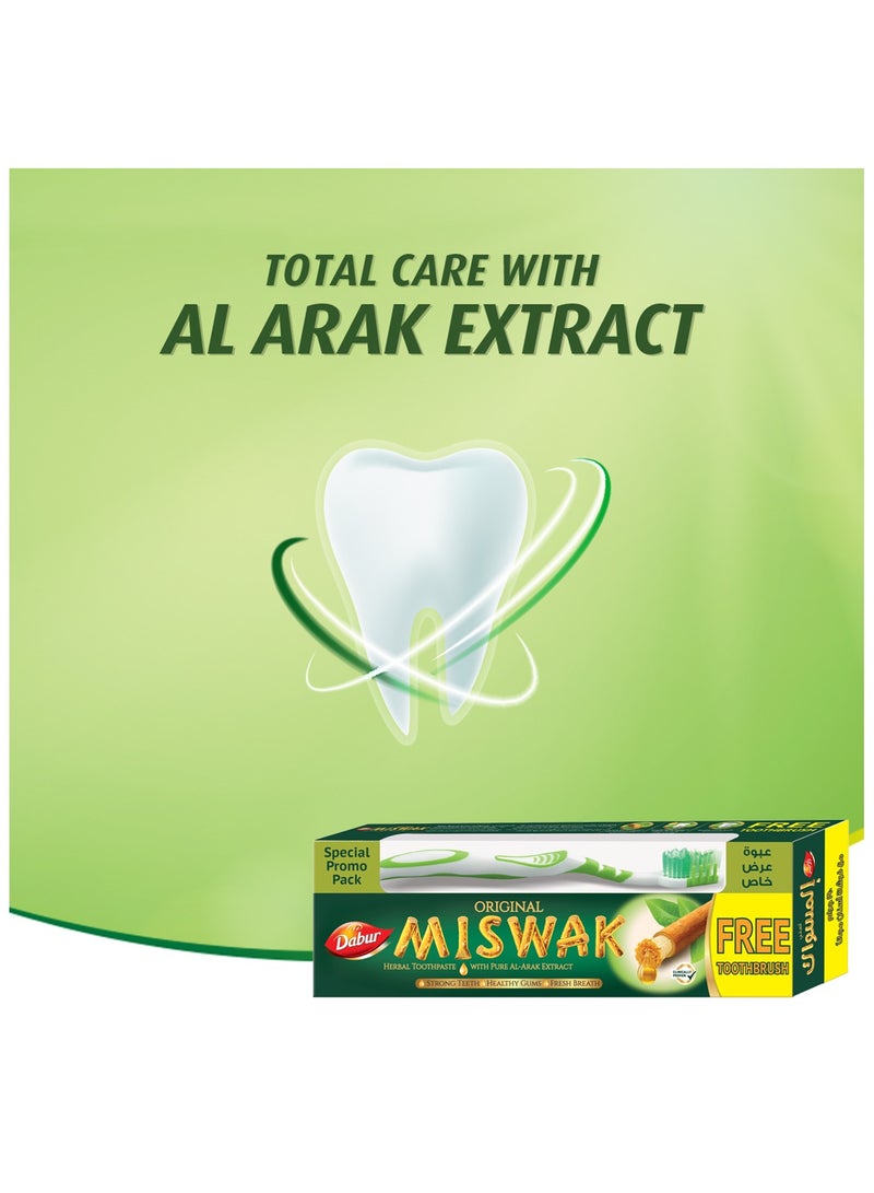 Dabur Original Miswak Toothpaste with Assorted color brush (3 x 190g) | Formulated With Pure Herbal Extracts Of Al Arak For Healthy Gums & Fresh Breath Pack of 3  - Image 5
