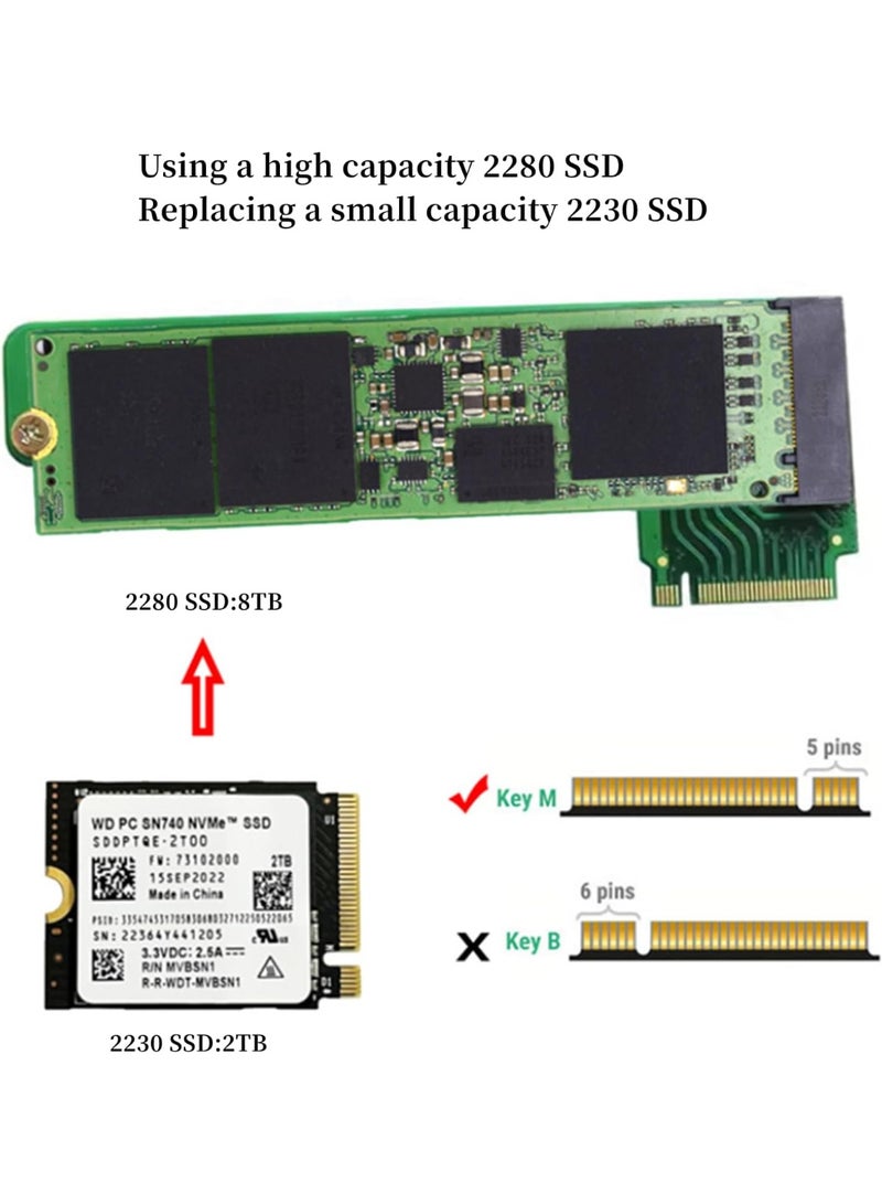 Rog Ally Handheld M.2 SSD Adapter, 90 Degree 2230 to 2280 NVMe M-Key 5Pin PCIe 4.0 SSD Expansion Upgrade Converter Board, Green - Image 4