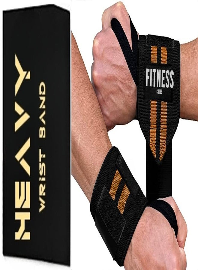 Chubs Wrist Supporter for Gym Wrist Band for Men Gym & Women with Thumb Loop Straps - Wrist Wrap Gym Accessories for Men Hand Grip & Wrist Support Sports Straps for Gym, Weightlifting (Amber Yellow) - Image 1