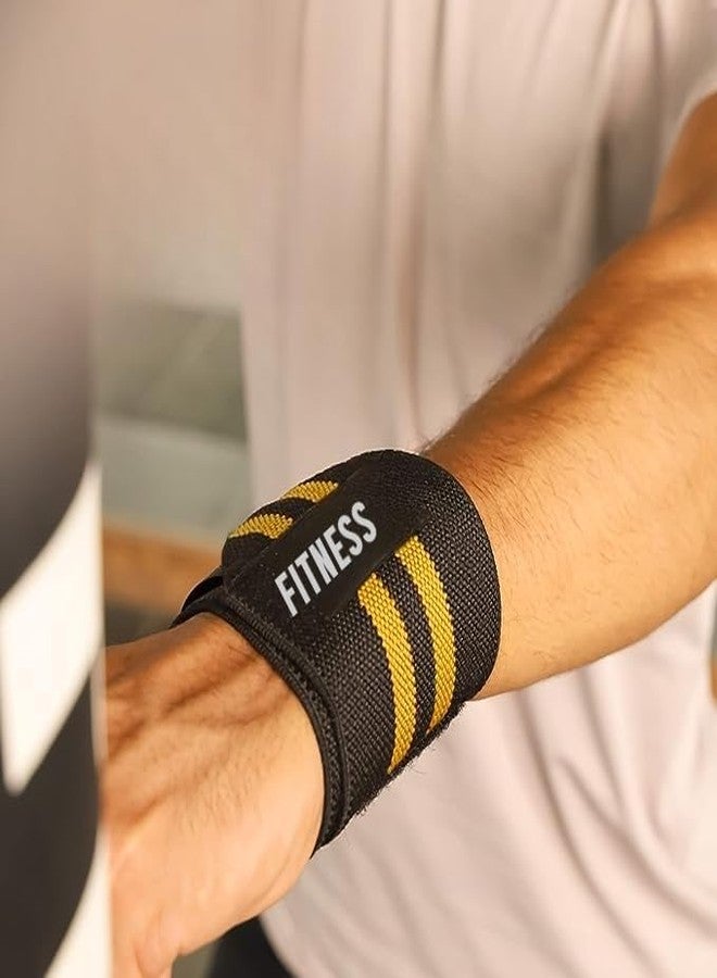 Chubs Wrist Supporter for Gym Wrist Band for Men Gym & Women with Thumb Loop Straps - Wrist Wrap Gym Accessories for Men Hand Grip & Wrist Support Sports Straps for Gym, Weightlifting (Amber Yellow) - Image 2