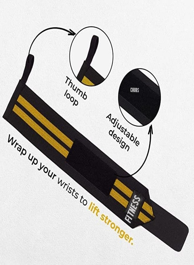 Chubs Wrist Supporter for Gym Wrist Band for Men Gym & Women with Thumb Loop Straps - Wrist Wrap Gym Accessories for Men Hand Grip & Wrist Support Sports Straps for Gym, Weightlifting (Amber Yellow) - Image 4