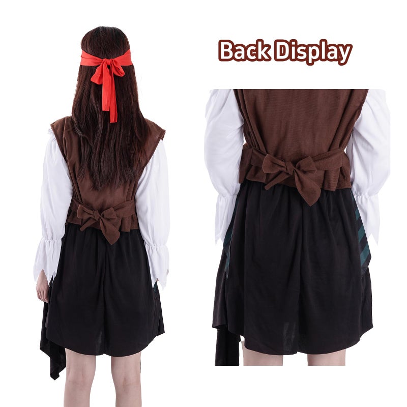 mifengda Pirate Costume for Women Adult Pirate Accessories Halloween Renaissance Costumes Outfit with White Shirt Skirt Vest Belt Headscarf for Women Girl - Image 4