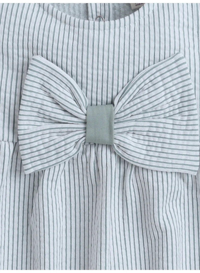 Victor And Jane  Infant Girls Mint Stripe Sleeveless Dress with Bow for Women | Best Price UAE