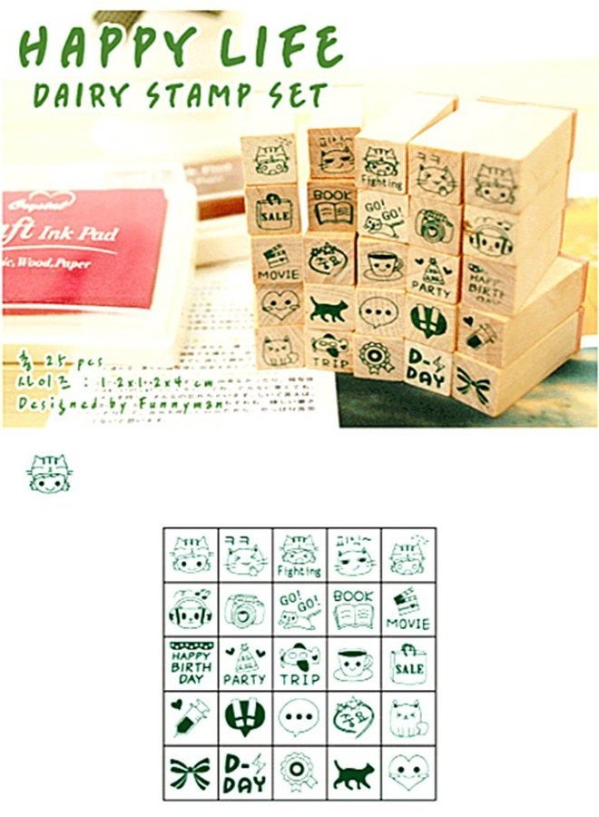 ALIMITOPIA Diary Stamp Set,Wooden Rubber Signet for Children DIY Scrapbooking Card Making(25pcs,Happy Life) - Image 3