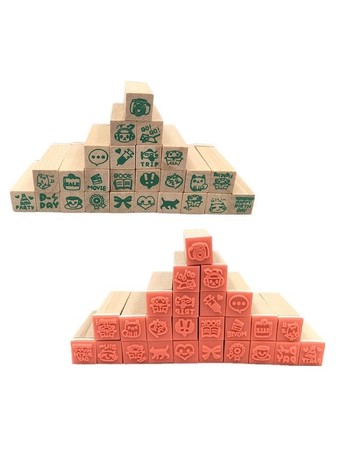 ALIMITOPIA Diary Stamp Set,Wooden Rubber Signet for Children DIY Scrapbooking Card Making(25pcs,Happy Life) - Image 2
