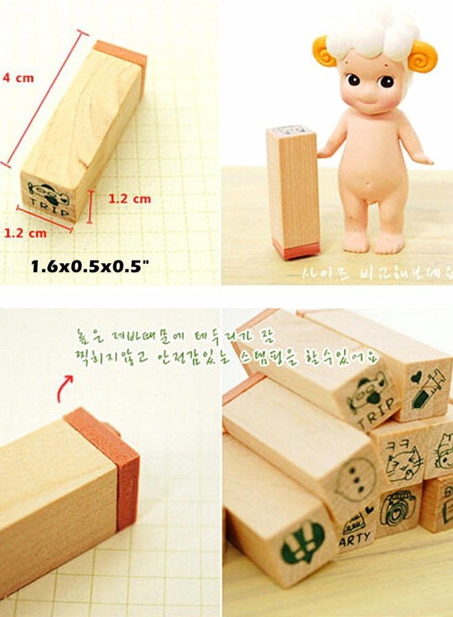 ALIMITOPIA Diary Stamp Set,Wooden Rubber Signet for Children DIY Scrapbooking Card Making(25pcs,Happy Life) - Image 4