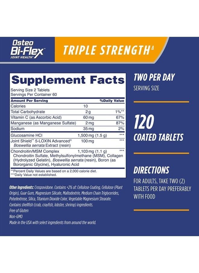 Osteo Bi-Flex - Triple Strength(5), Glucosamine Chondroitin with Vitamin C Joint Health Supplement, Coated Tablets, 120 Count - Image 1
