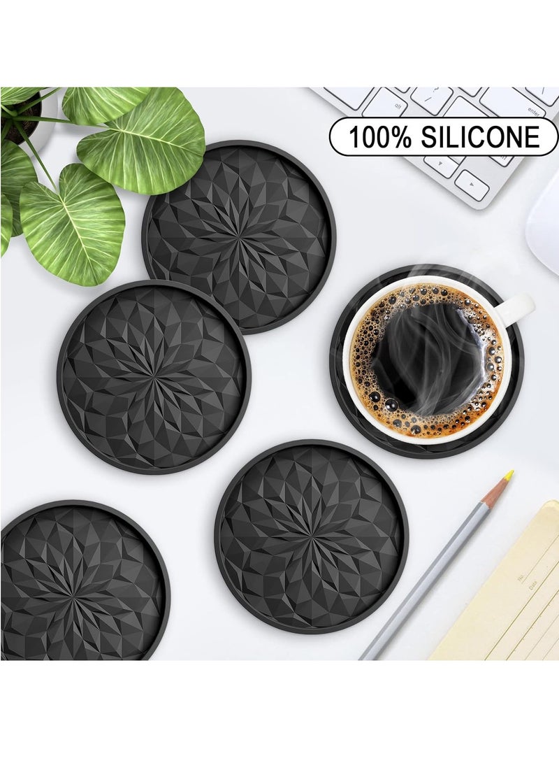 VIUAUAX Silicone Coasters [6 Pack] Coasters with Holder - Drinking Coasters - Cup Mat for Drinks - Live for Hot or Cold Drink Thickened, Non-Slip, Non-Stick, Deep Tray Black Visit the ME.FAN Store  - Image 2