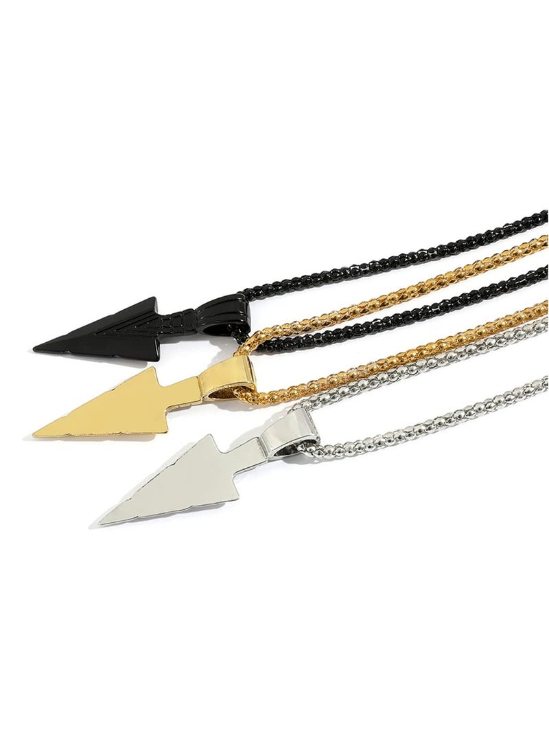 SYOSI Necklace for Men, 3 Pieces Stainless Steel Pendant Mens Necklaces, Arrowhead Pendant Necklace Unique Triangle Retro Style Men's Necklace for Man Boyfriend Brother Husband Gift (Gold, Silver, Black)  - Image 5