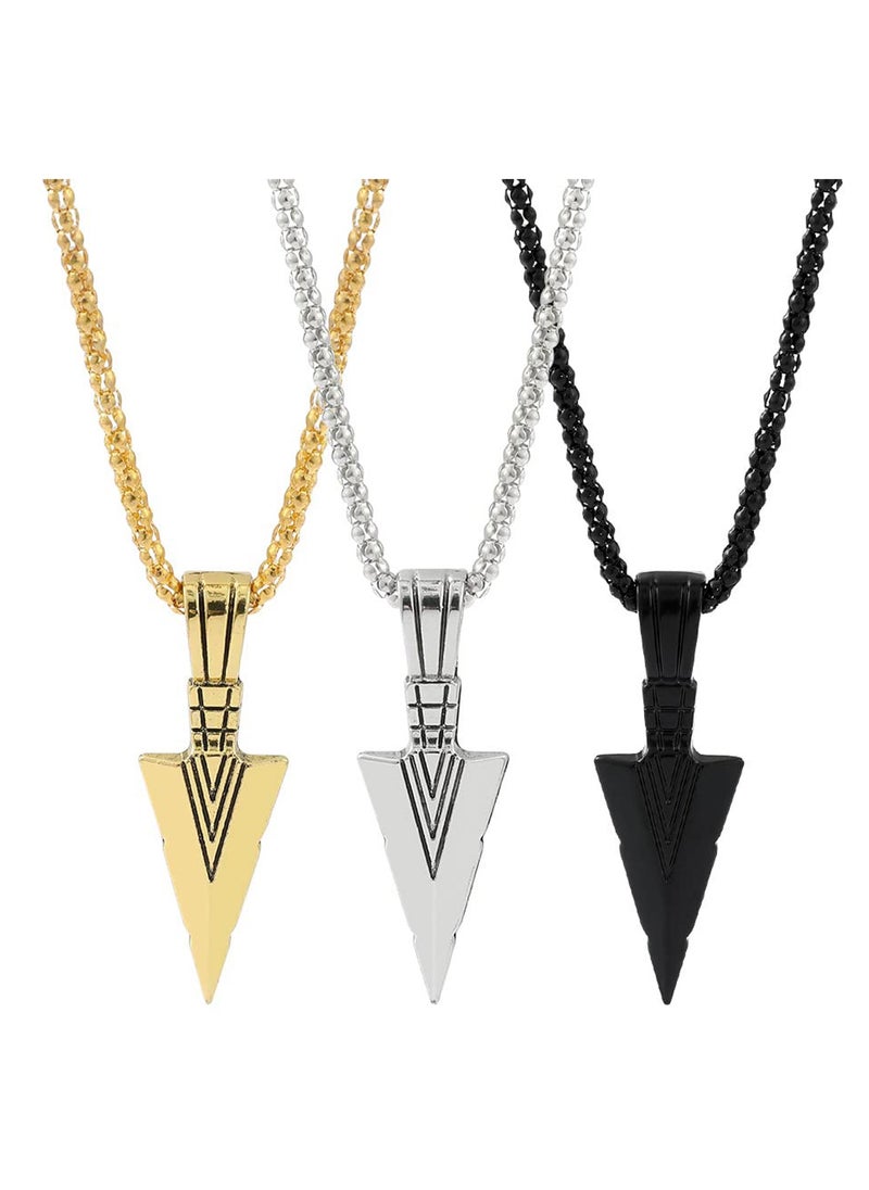 SYOSI Necklace for Men, 3 Pieces Stainless Steel Pendant Mens Necklaces, Arrowhead Pendant Necklace Unique Triangle Retro Style Men's Necklace for Man Boyfriend Brother Husband Gift (Gold, Silver, Black)  - Image 1