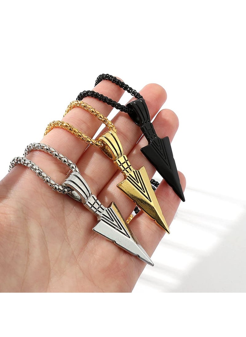 SYOSI Necklace for Men, 3 Pieces Stainless Steel Pendant Mens Necklaces, Arrowhead Pendant Necklace Unique Triangle Retro Style Men's Necklace for Man Boyfriend Brother Husband Gift (Gold, Silver, Black)  - Image 4