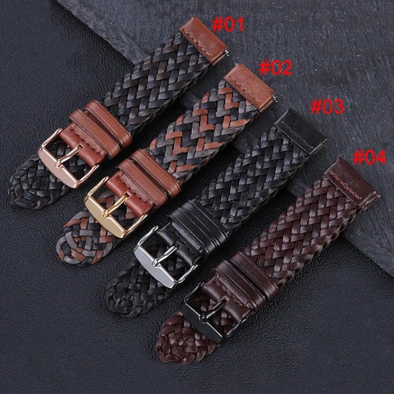 Bluejw 20mm 22mm 24mm Braided Genuine Leather Watch Band, Quick Release Cowhide Strap, Replacement Bracelet for Men Women - Image 1