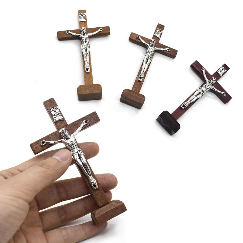 Wooden Standing Cross Catholic Crucifix Statue For Home Table Church Decor - Image 5