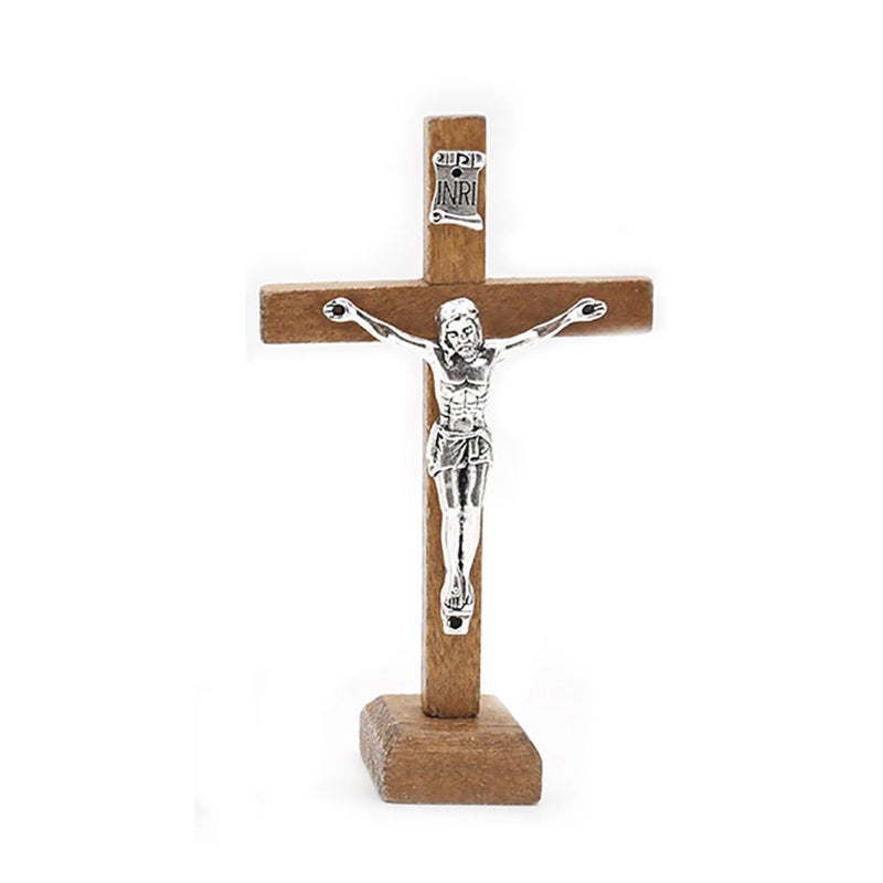 Wooden Standing Cross Catholic Crucifix Statue For Home Table Church Decor - Image 4