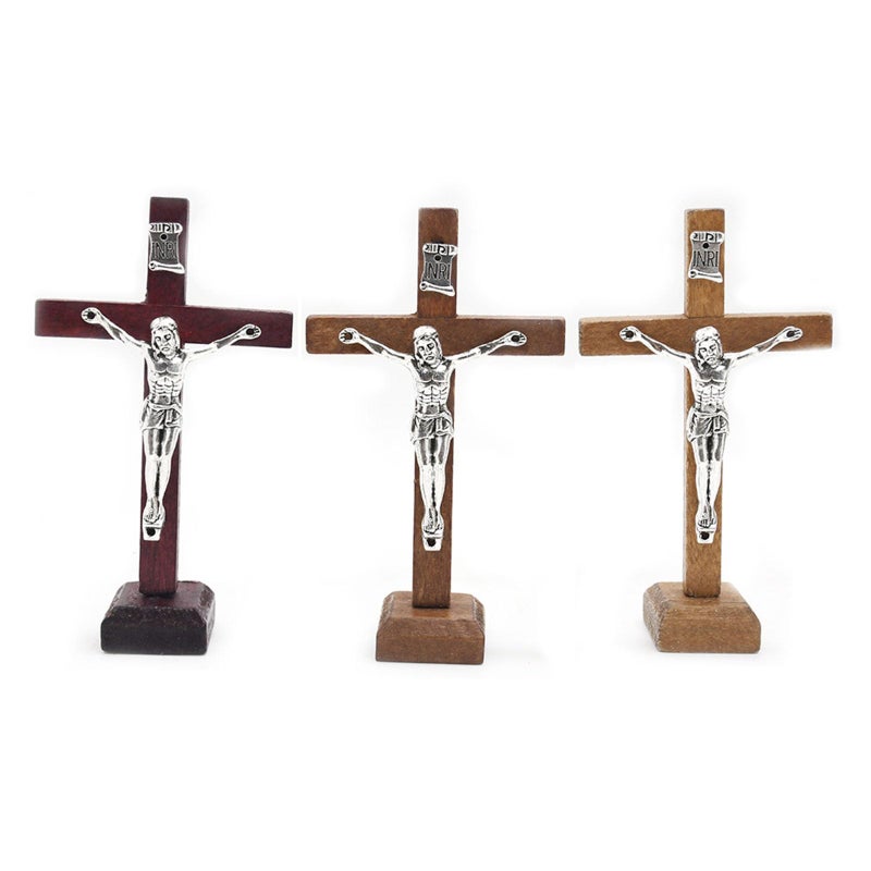 Wooden Standing Cross Catholic Crucifix Statue For Home Table Church Decor - Image 2