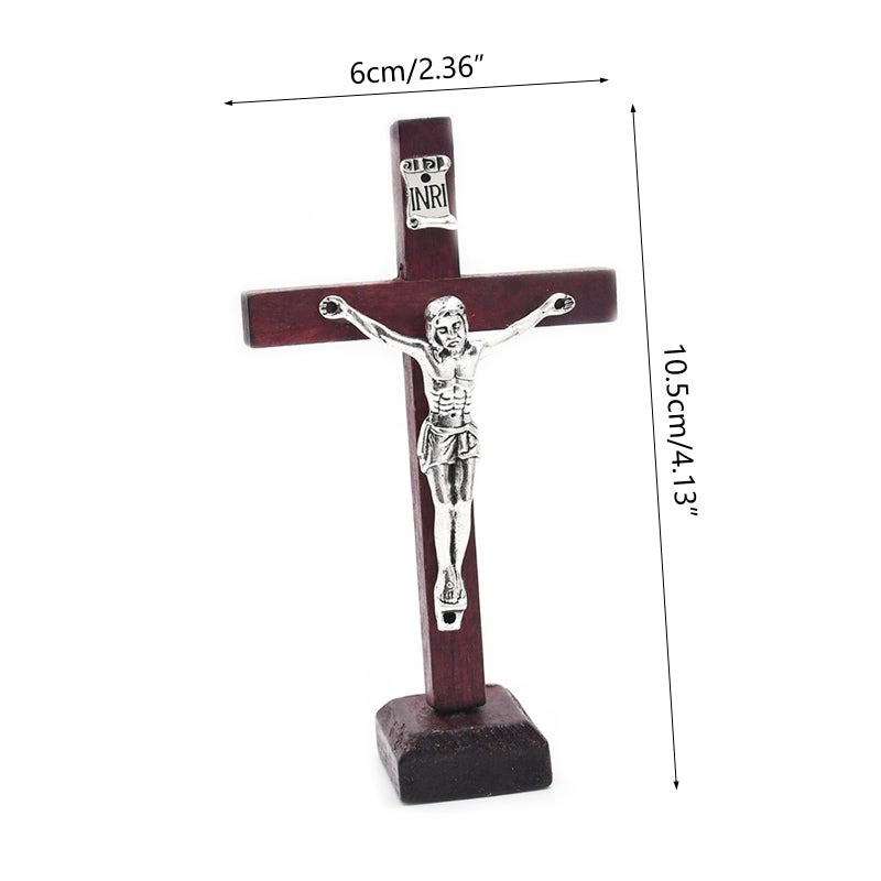 Wooden Standing Cross Catholic Crucifix Statue For Home Table Church Decor - Image 3