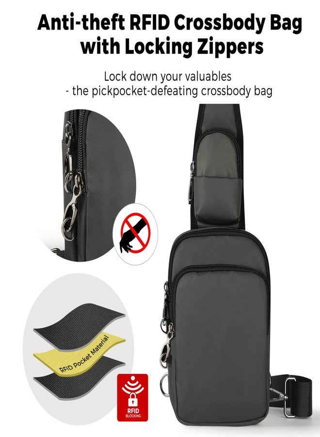 VADOO Sling Bag, Crossbody Bag with Zipper Lock, RFID Blocking & Water Resistant for Men and Women (Grey) - Image 2
