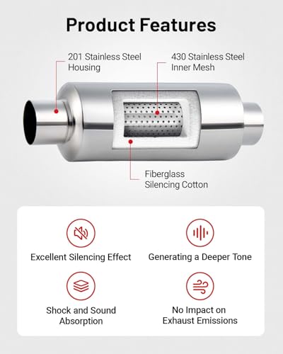 EVIL ENERGY 2.25" Resonator Muffler Stainless Steel (2.25 inch Inlet/Outlet, 13.8" Length) - Image 4
