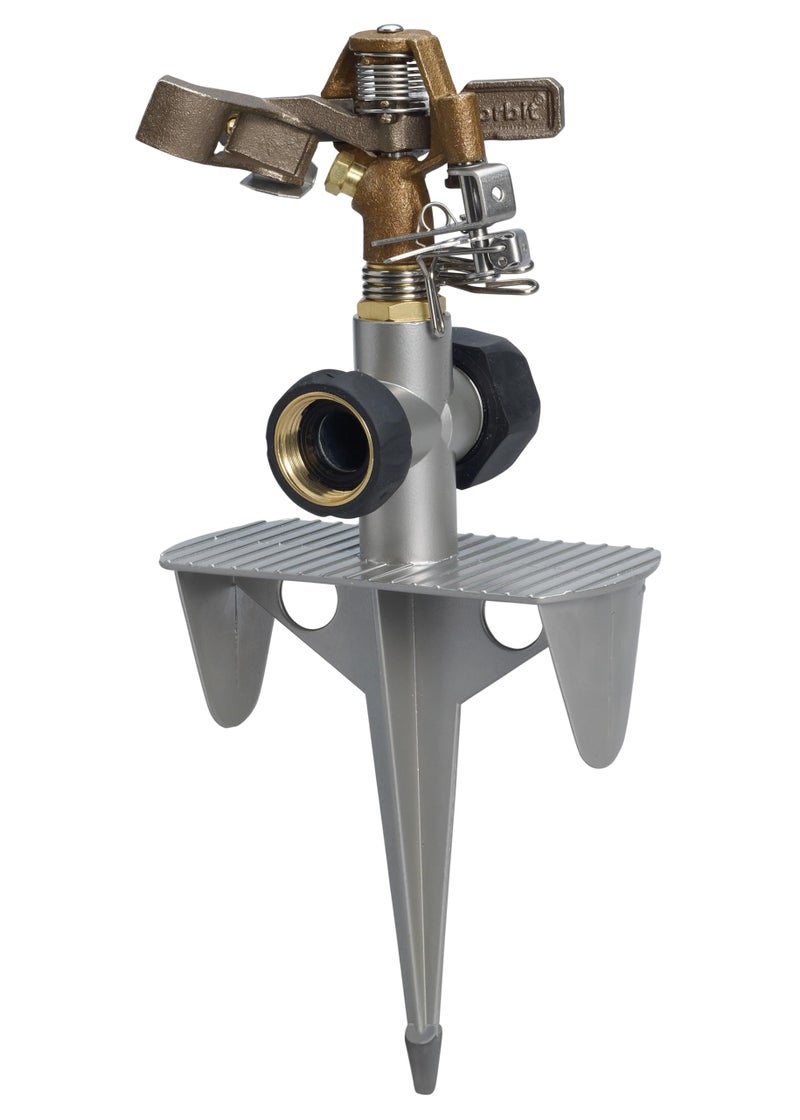 Orbit Lawn Sprinkler 56946 HeavyDuty Brass Impact Head Adjustable 360 Coverage Up to 90 ft Diameter Zinc Spike Base Durable Outdoor Watering - Image 2