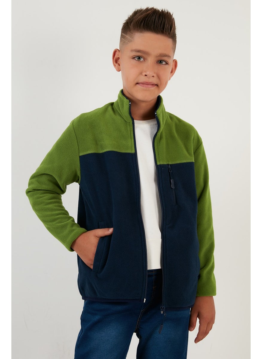 Lela - Soft Textured Zippered Color Block Stand Collar Pocket Fleece Unisex Children's Fleece 5905001 - Image 1