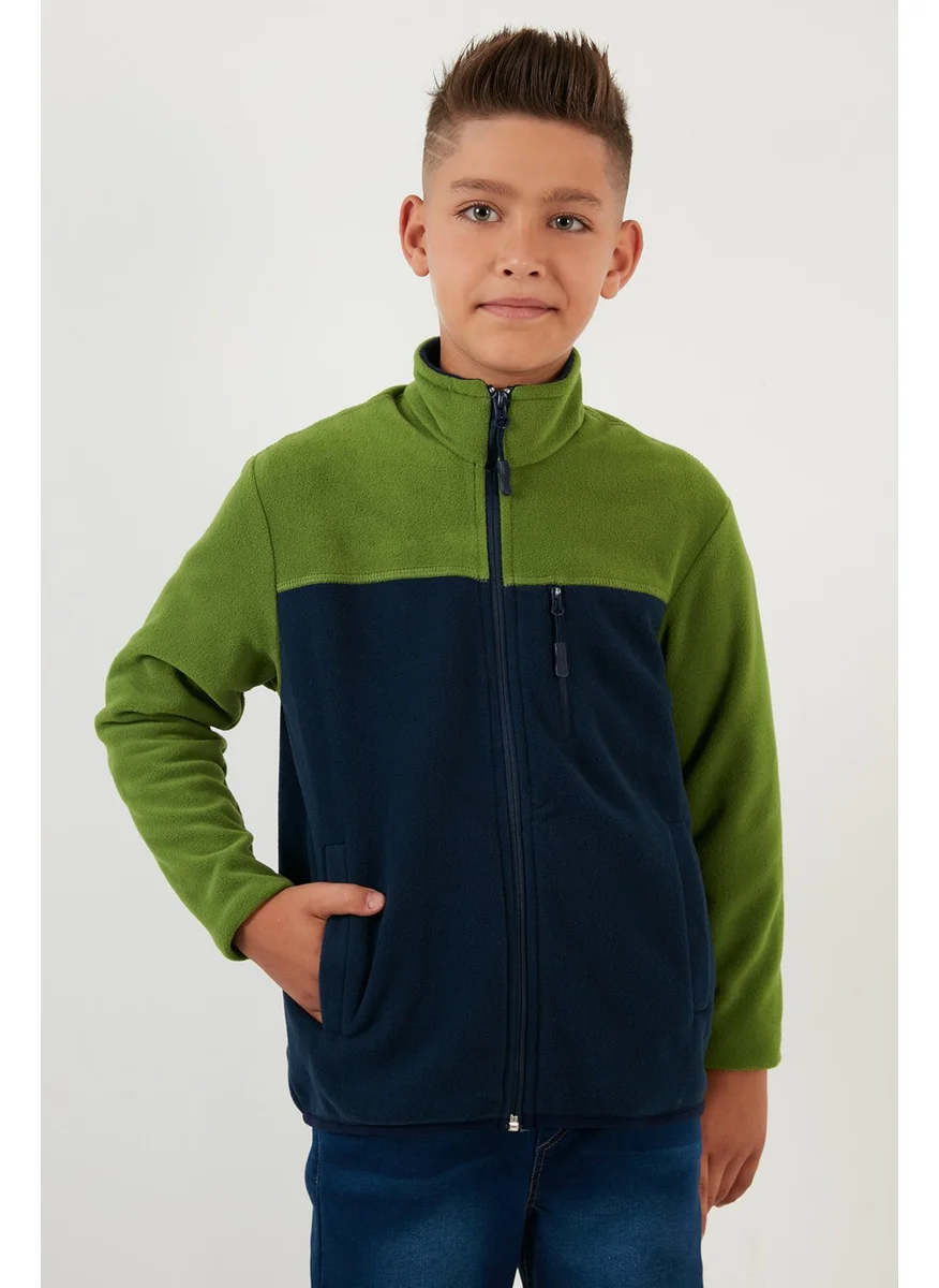Lela Soft Textured Zippered Color Block Stand Collar Pocket Fleece Unisex Children's Fleece 5905001