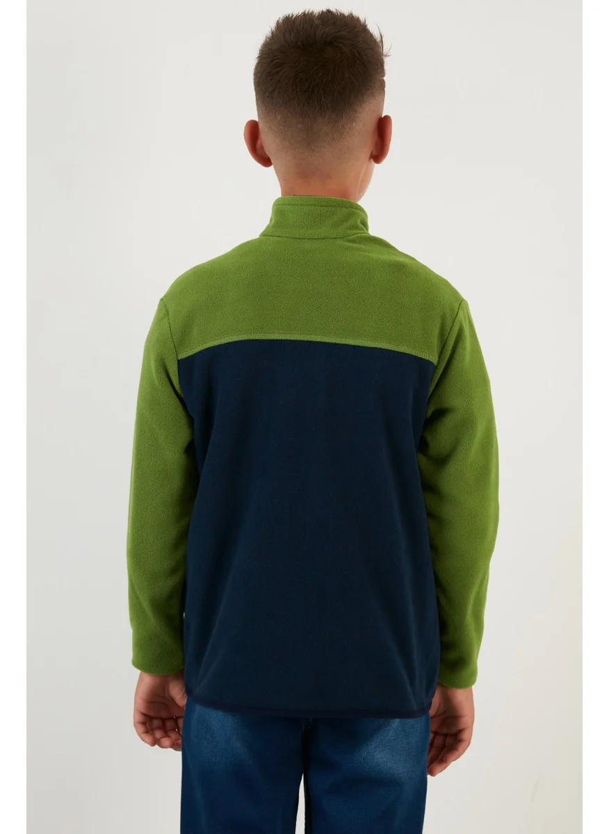 Lela Soft Textured Zippered Color Block Stand Collar Pocket Fleece Unisex Children's Fleece 5905001