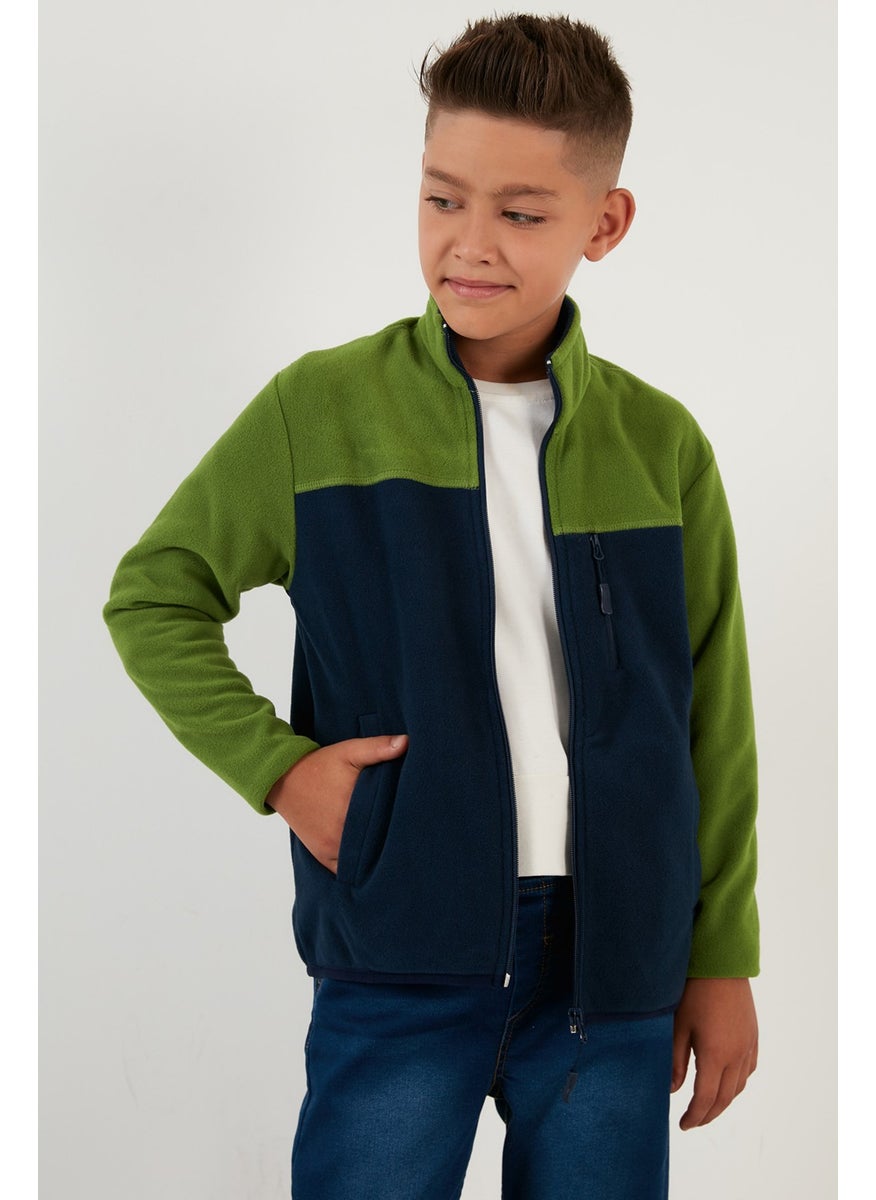 Lela - Soft Textured Zippered Color Block Stand Collar Pocket Fleece Unisex Children's Fleece 5905001 - Image 1
