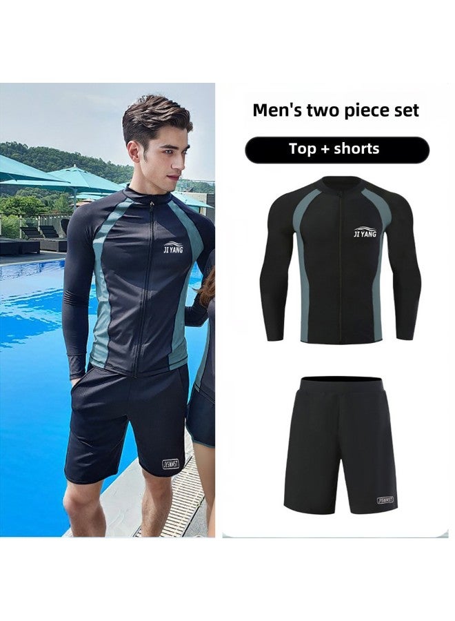Generic Diving Suit Couple Plus Size Swimwear Sunscreen Quick-drying Surf Snorkeling Split Jellyfish Clothes Long Sleeve Trousers For Men And Women-Color:9055 Men's Suit-Size:XXL  - Image 1