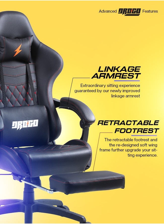 DROGO - Gaming Chair Drogo Ergonomic  with 7 Way adjustable Seat PU Leather Material Desk Chair Head & USB Massager Lumbar Pillow Video Games Chair Home Office Chair with Full Reclining Back Footrest Black - Image 1