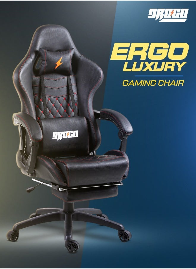 DROGO - Gaming Chair Drogo Ergonomic  with 7 Way adjustable Seat PU Leather Material Desk Chair Head & USB Massager Lumbar Pillow Video Games Chair Home Office Chair with Full Reclining Back Footrest Black - Image 1