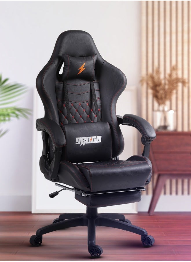 DROGO - Gaming Chair Drogo Ergonomic  with 7 Way adjustable Seat PU Leather Material Desk Chair Head & USB Massager Lumbar Pillow Video Games Chair Home Office Chair with Full Reclining Back Footrest Black - Image 1