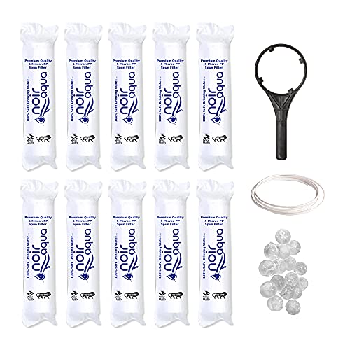 Noir Aqua PP 10pcs PP Spun Filter + 1 Spanner + 4 Antiscalant Balls + 2mtr Water Pipe | for All Types of RO Water Purifiers - RO Spun Filter Cartridge Sponge Replacement Water Filter Candle - Image 1