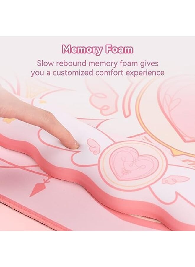 GeekShare مجموعة مسند مسند المعصم من Kawaii Mouse Pad غير قابلة للانزلاق وقاعدة مكتبية مطاطية ومسند معصم من الإسفنج الذكي للوحة المفاتيح والماوس مثالية للألعاب أو العمل في المكتب المنزلي باللون الوردي  - Image 3