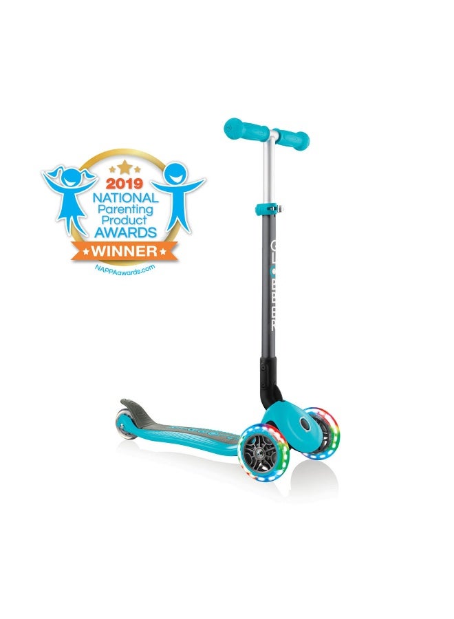 GLOBBER Globber Primo Foldable Lights 3-Wheel Scooter (Teal)  - Image 1