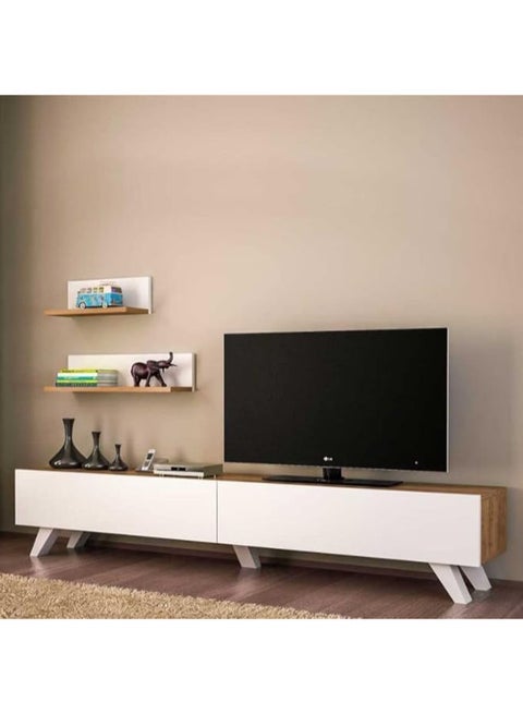 وحدة تلفزيون هوم جاليري - طاولة تلفزيون أنيقة باللونين البني والأبيض (33x30x180 سم)